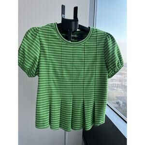 Maeve Knit Green Striped Puff Sleeve Crew Neck Blouse Small